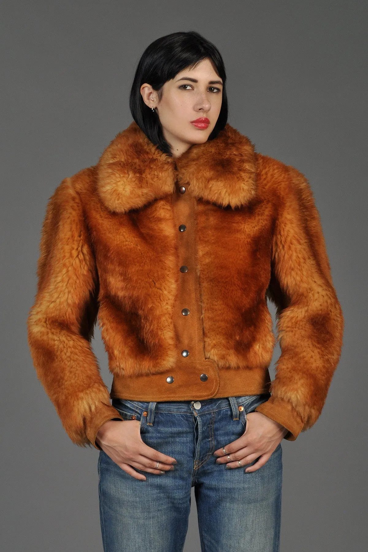 Whiskey Leather   Shearling Chubby Bomber Jacket