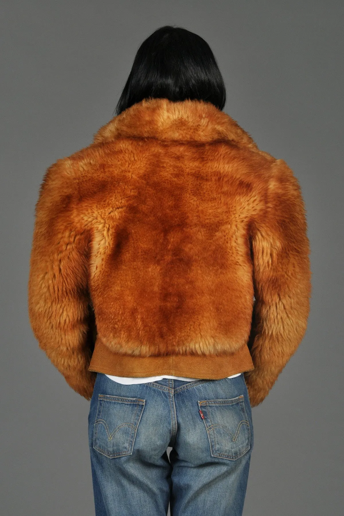 Whiskey Leather   Shearling Chubby Bomber Jacket