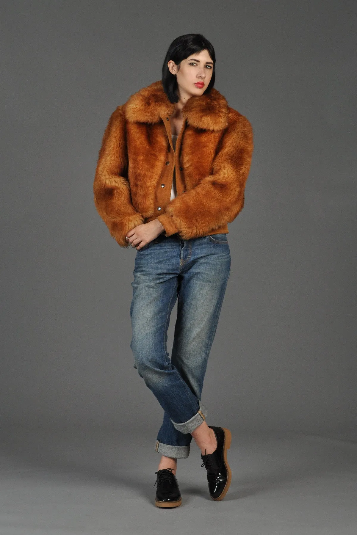 Whiskey Leather   Shearling Chubby Bomber Jacket