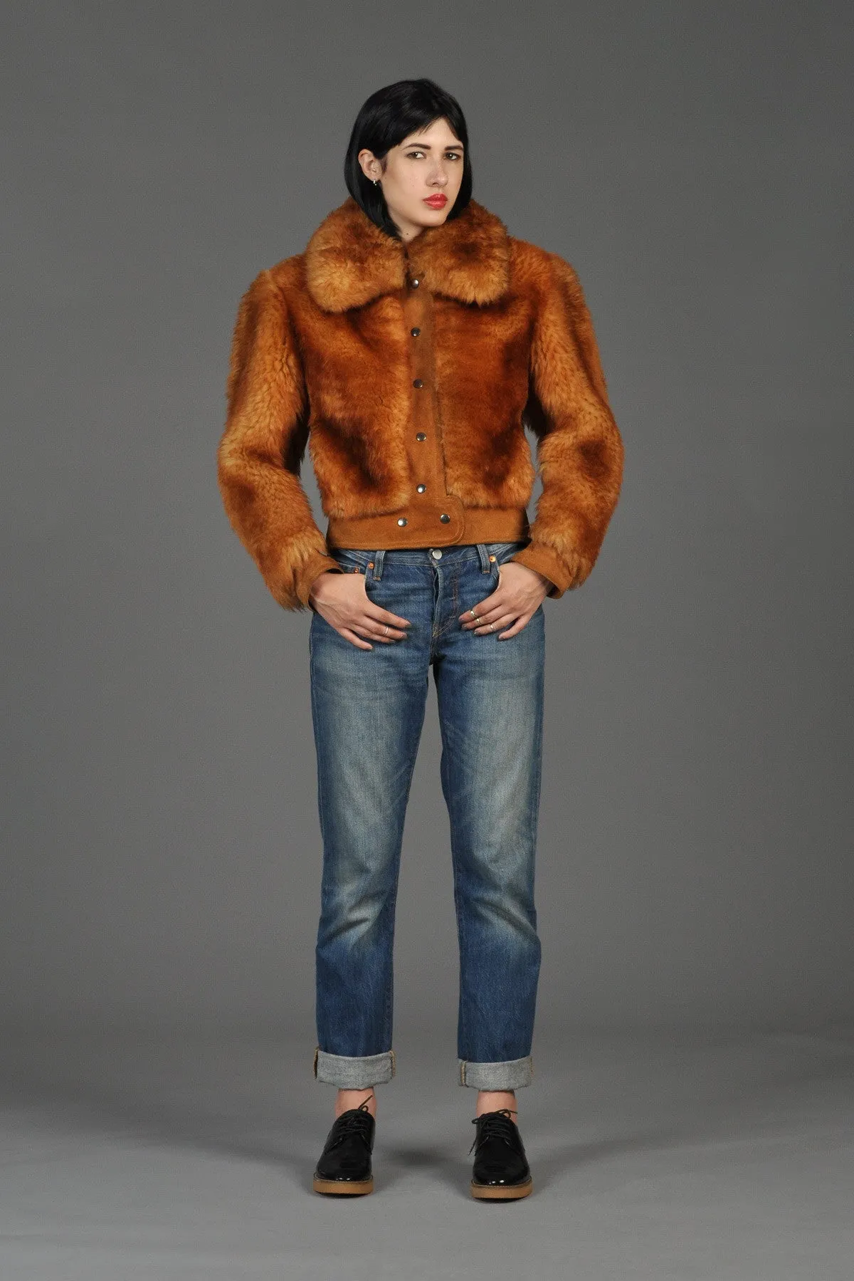 Whiskey Leather   Shearling Chubby Bomber Jacket