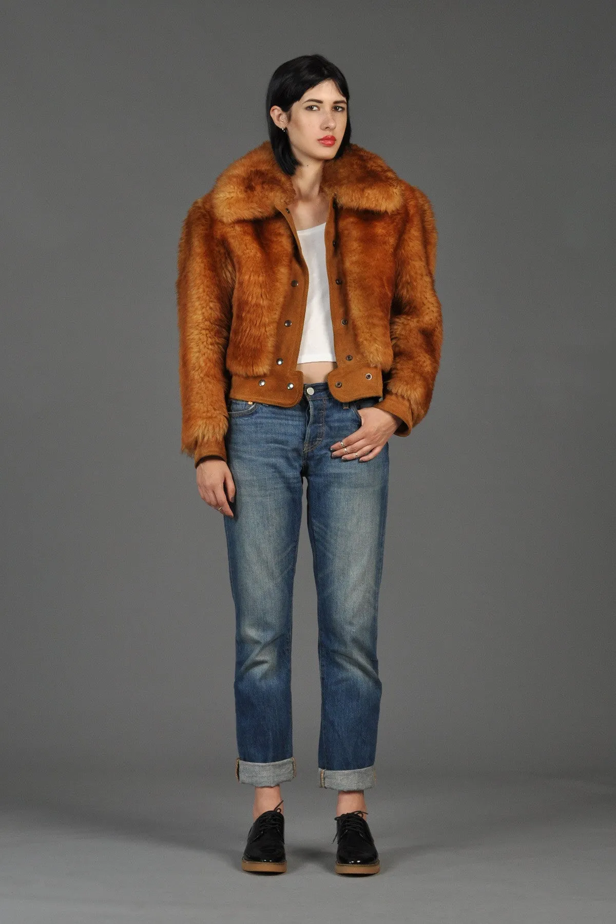 Whiskey Leather   Shearling Chubby Bomber Jacket