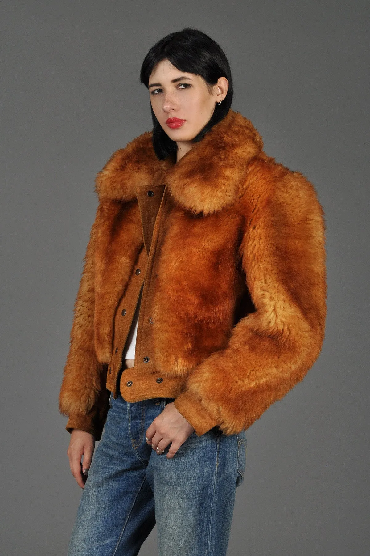 Whiskey Leather   Shearling Chubby Bomber Jacket