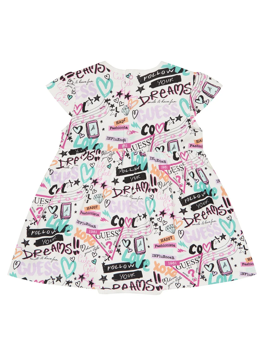 White Graffiti Print Dress (0-12m)