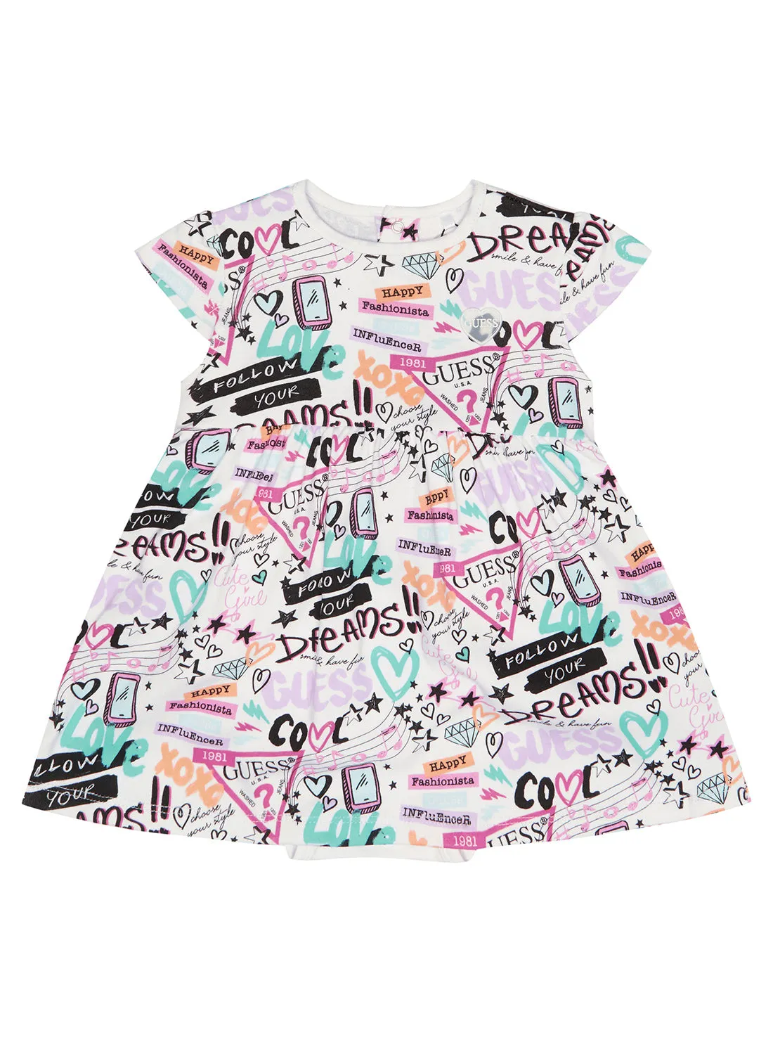 White Graffiti Print Dress (0-12m)