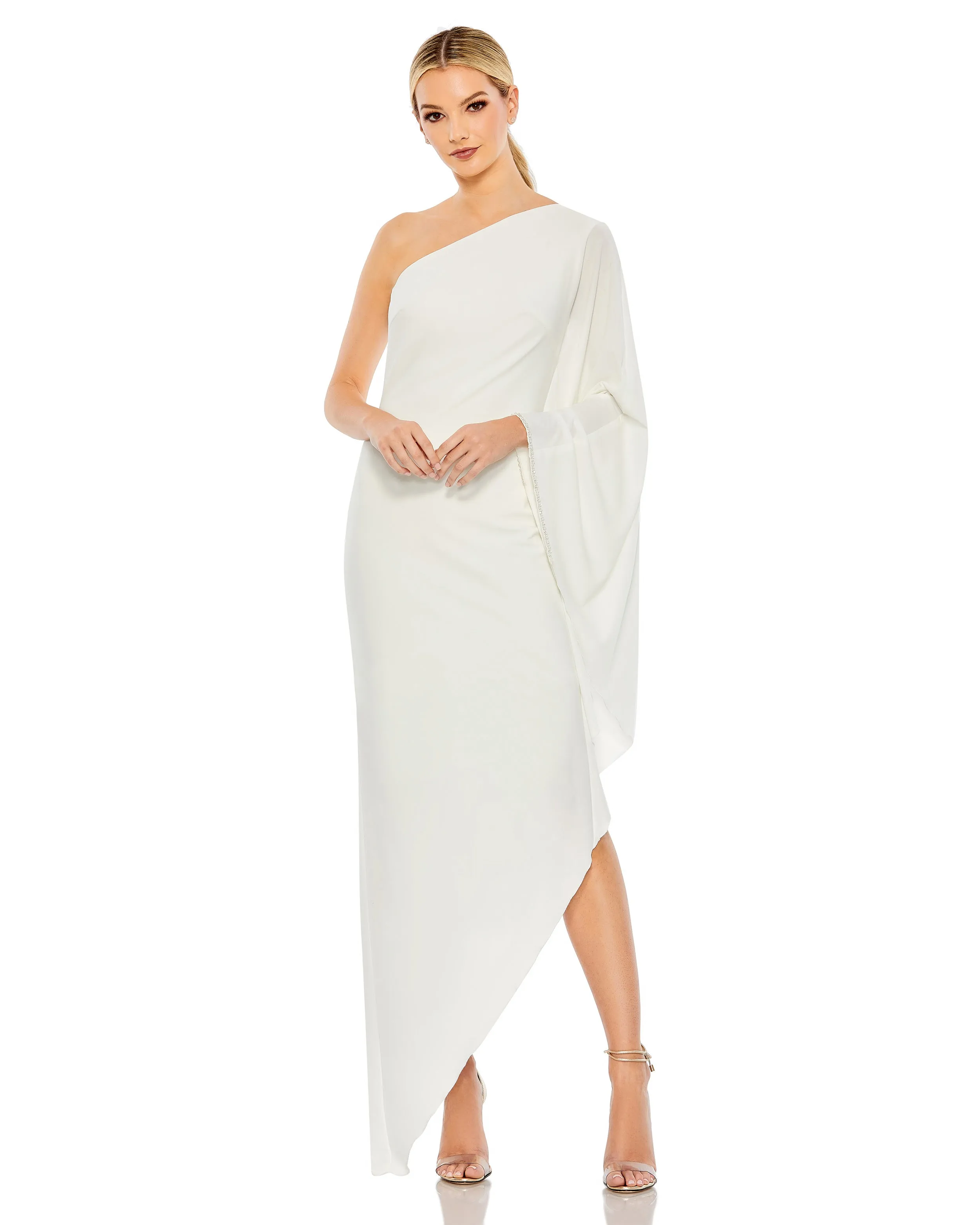 White One Shoulder Asymmetrical Hem Flowy Dress