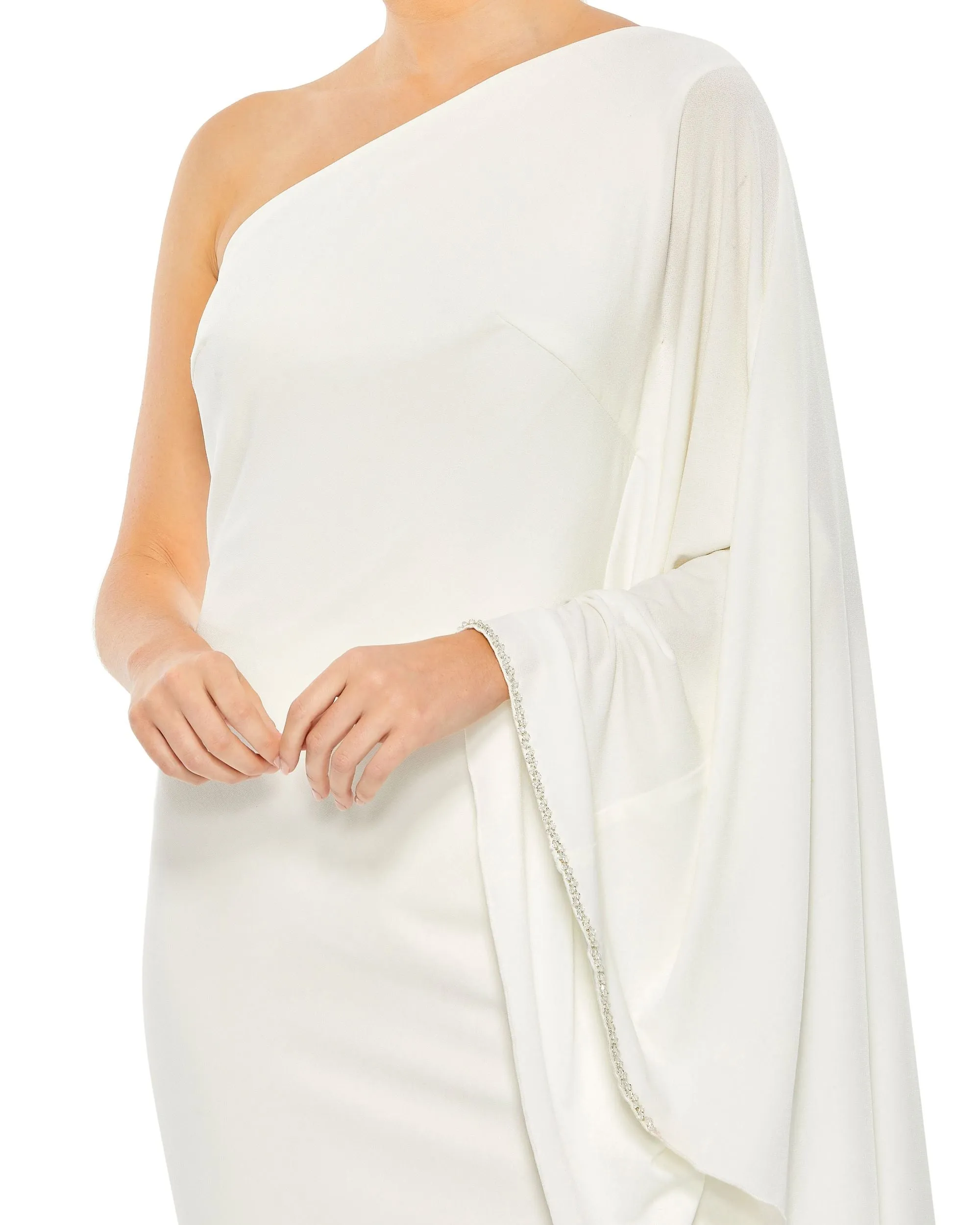 White One Shoulder Asymmetrical Hem Flowy Dress