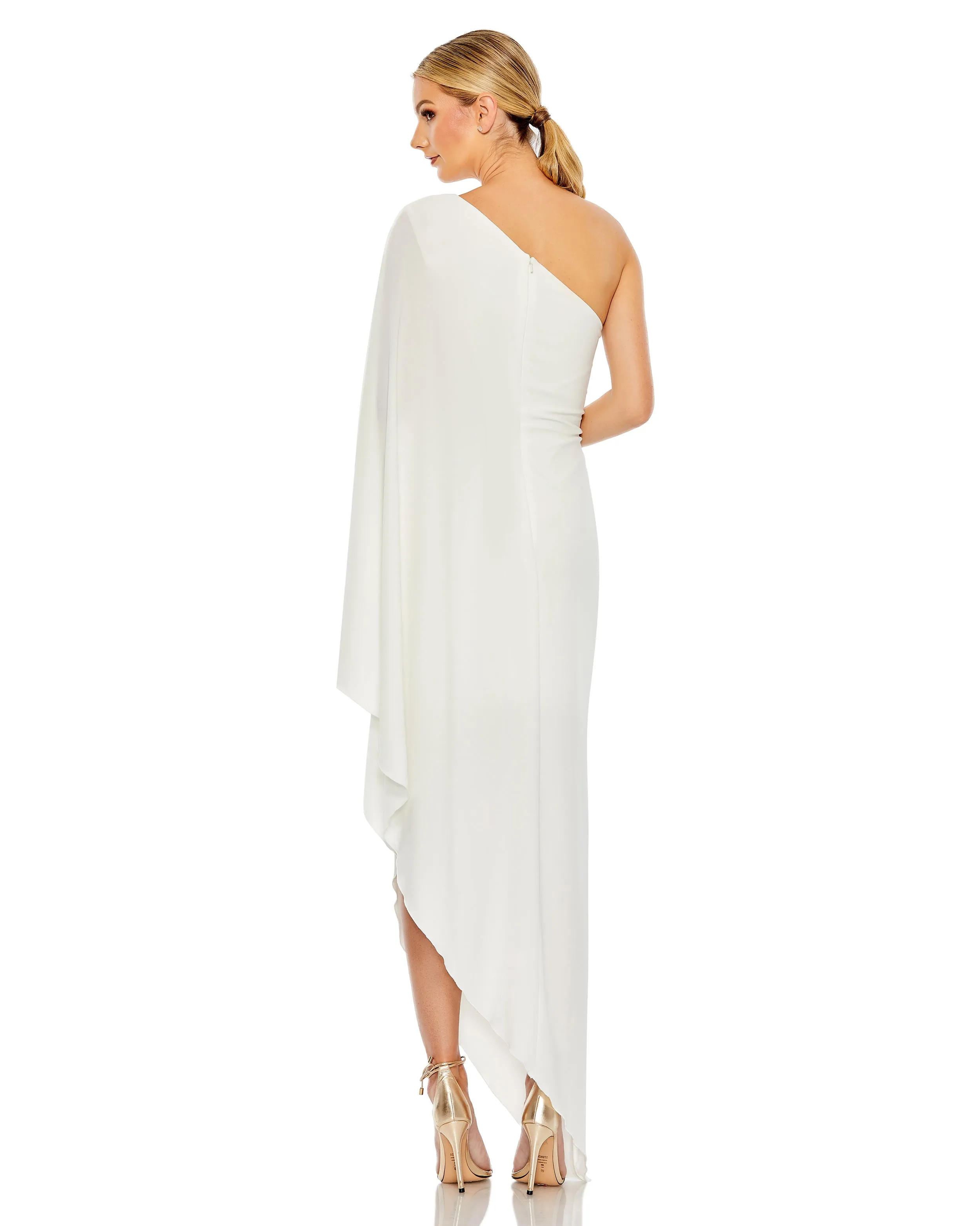 White One Shoulder Asymmetrical Hem Flowy Dress