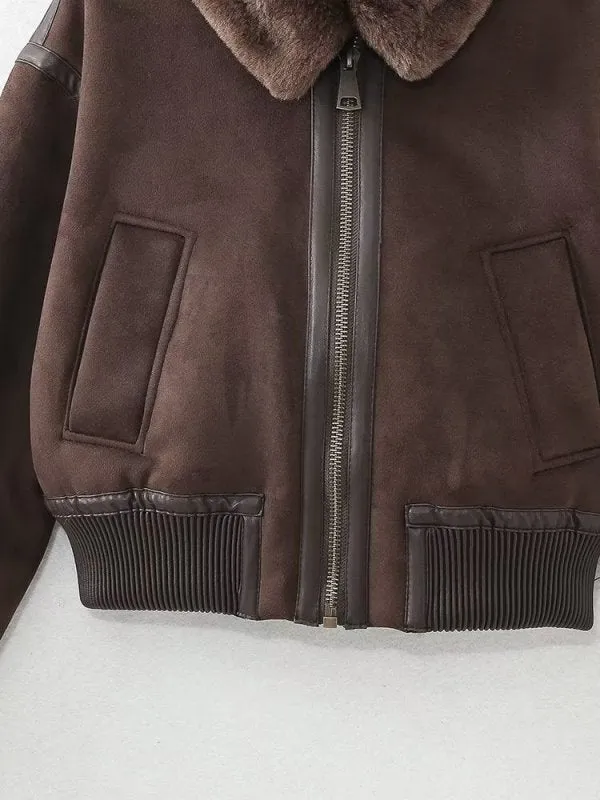 Women Y2g Double Sided Faux Shearling Jacket Short Zipper Jacket
