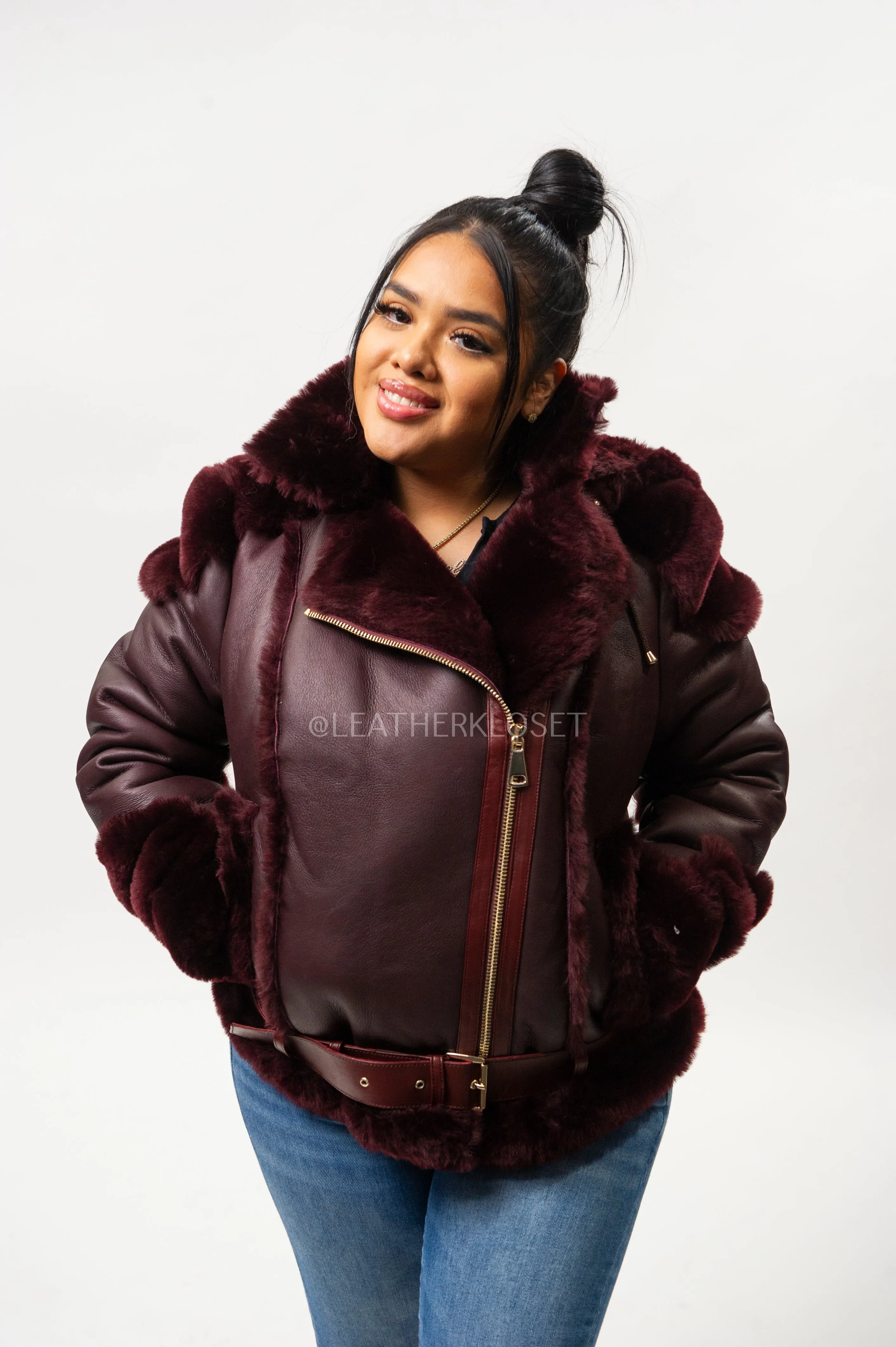 Women's Angela Real Sheepskin Biker Jacket