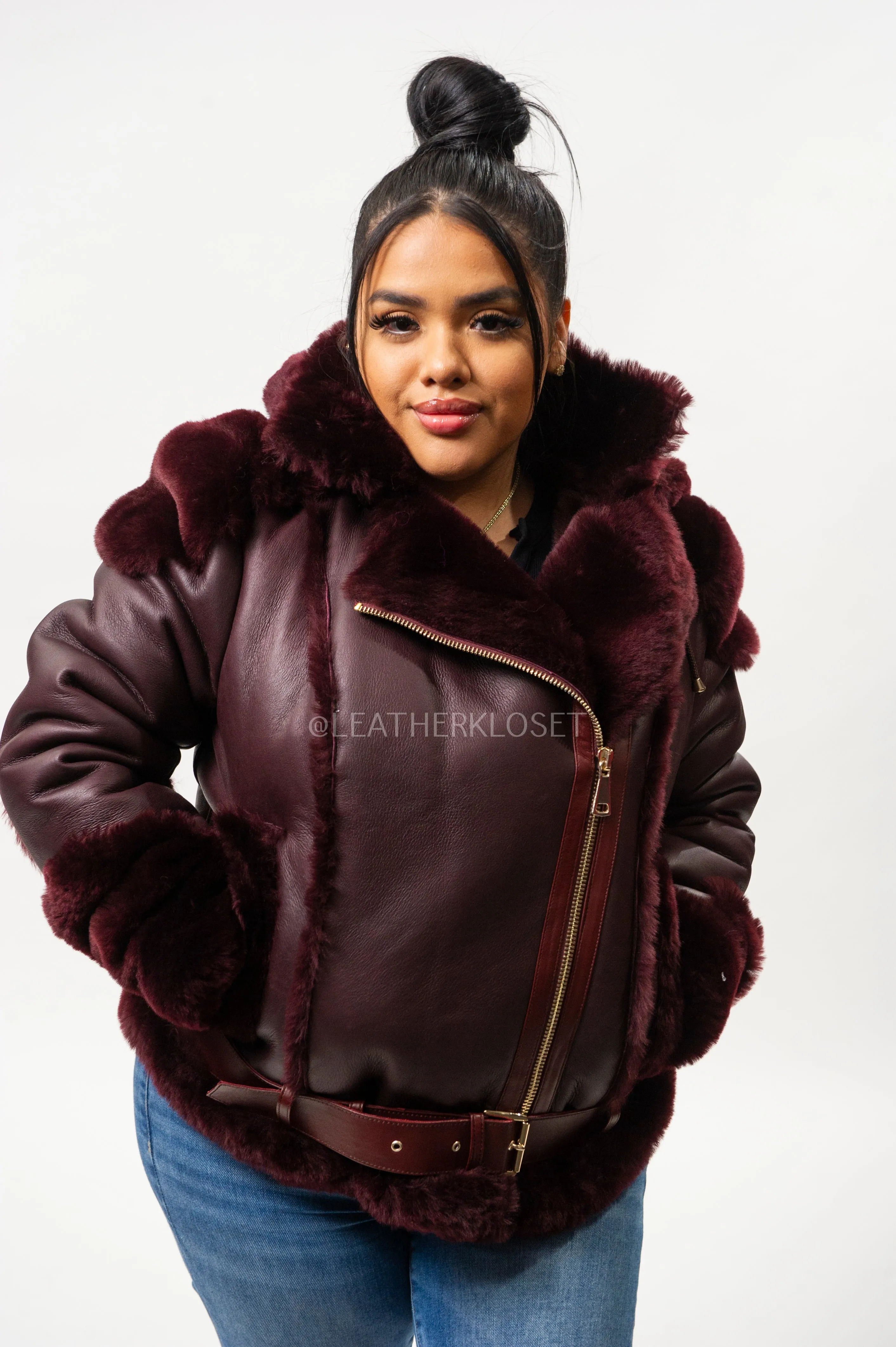 Women's Angela Real Sheepskin Biker Jacket