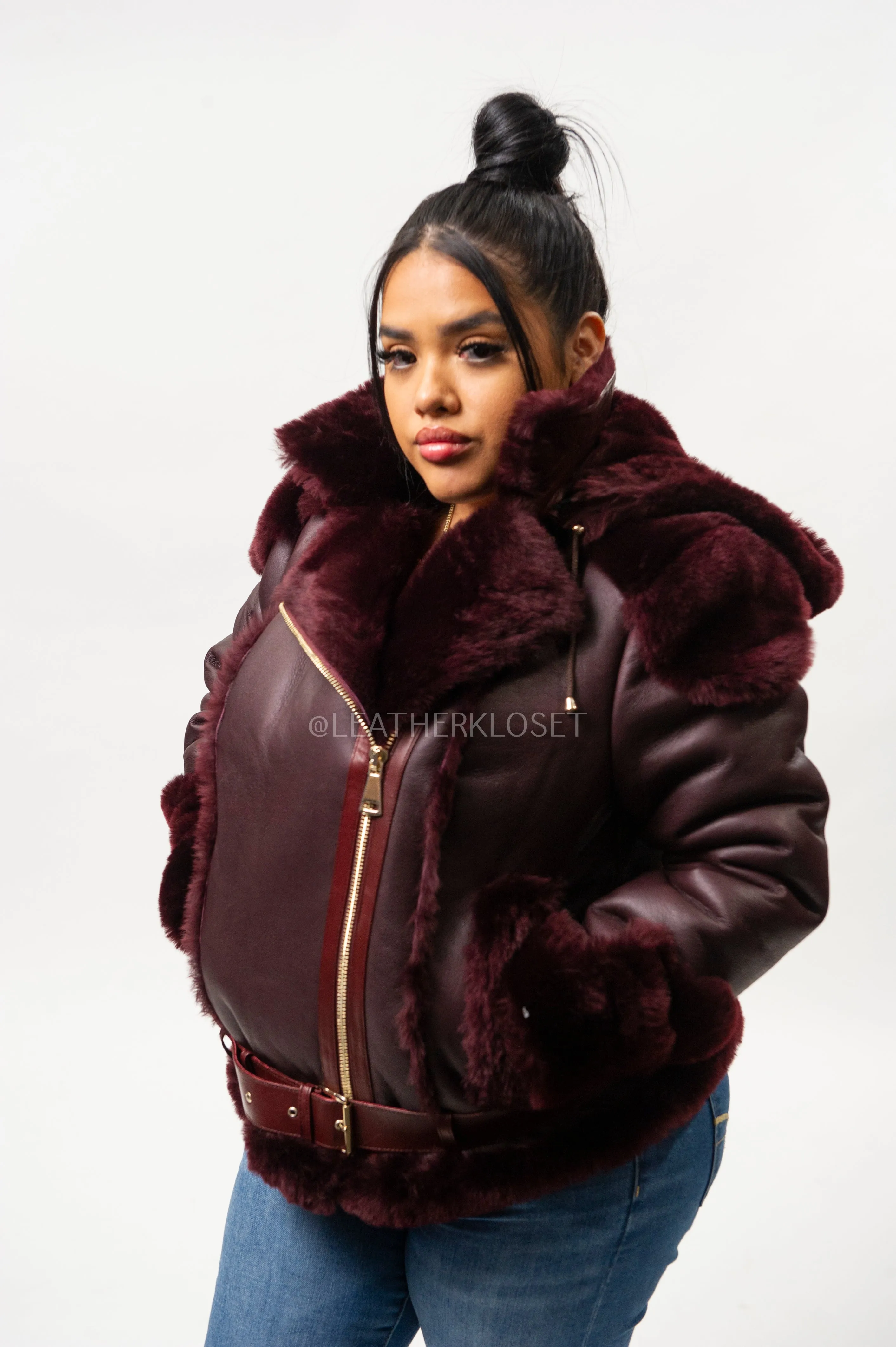 Women's Angela Real Sheepskin Biker Jacket