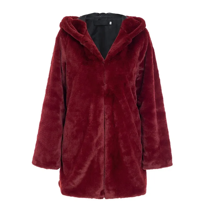 Women's Autumn & Winter Vintage Hooded Faux Fur Overcoat