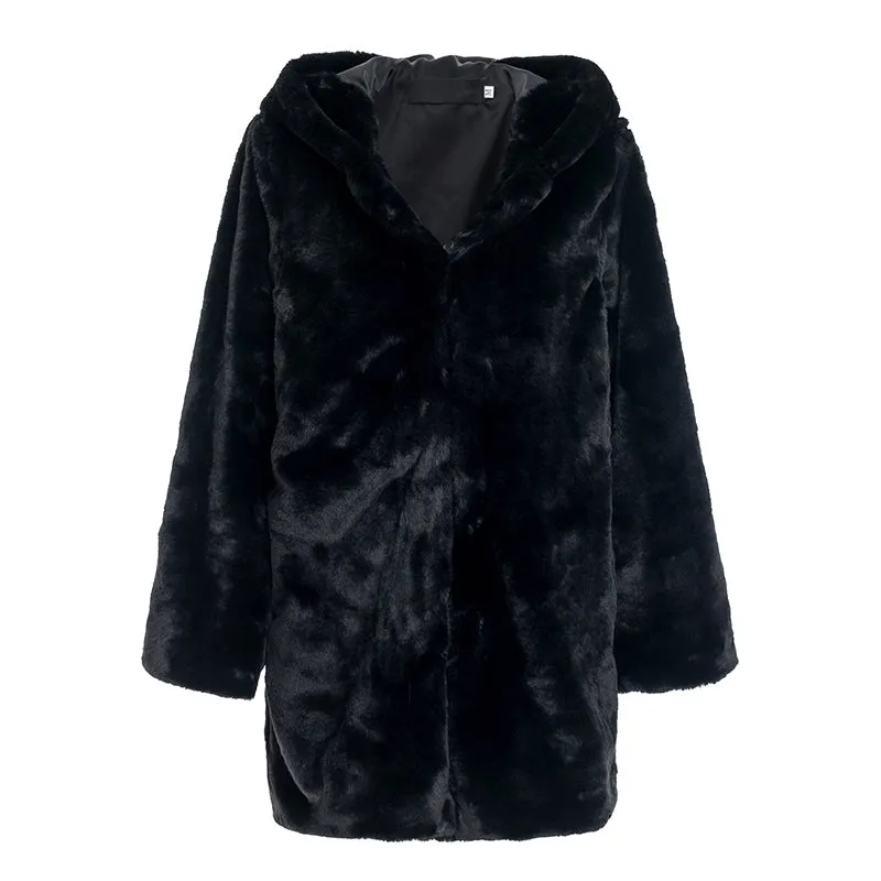 Women's Autumn & Winter Vintage Hooded Faux Fur Overcoat