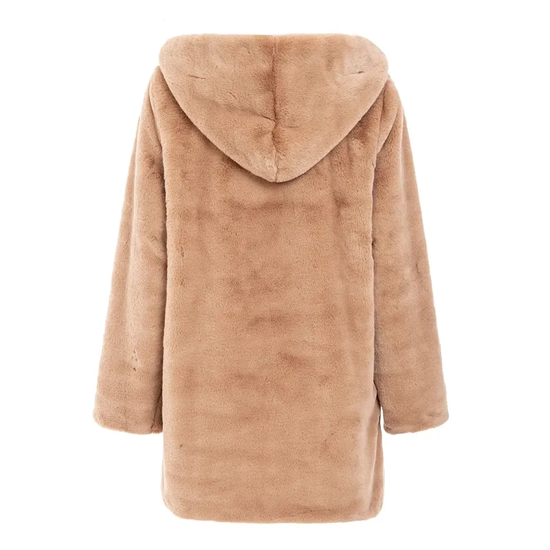 Women's Autumn & Winter Vintage Hooded Faux Fur Overcoat