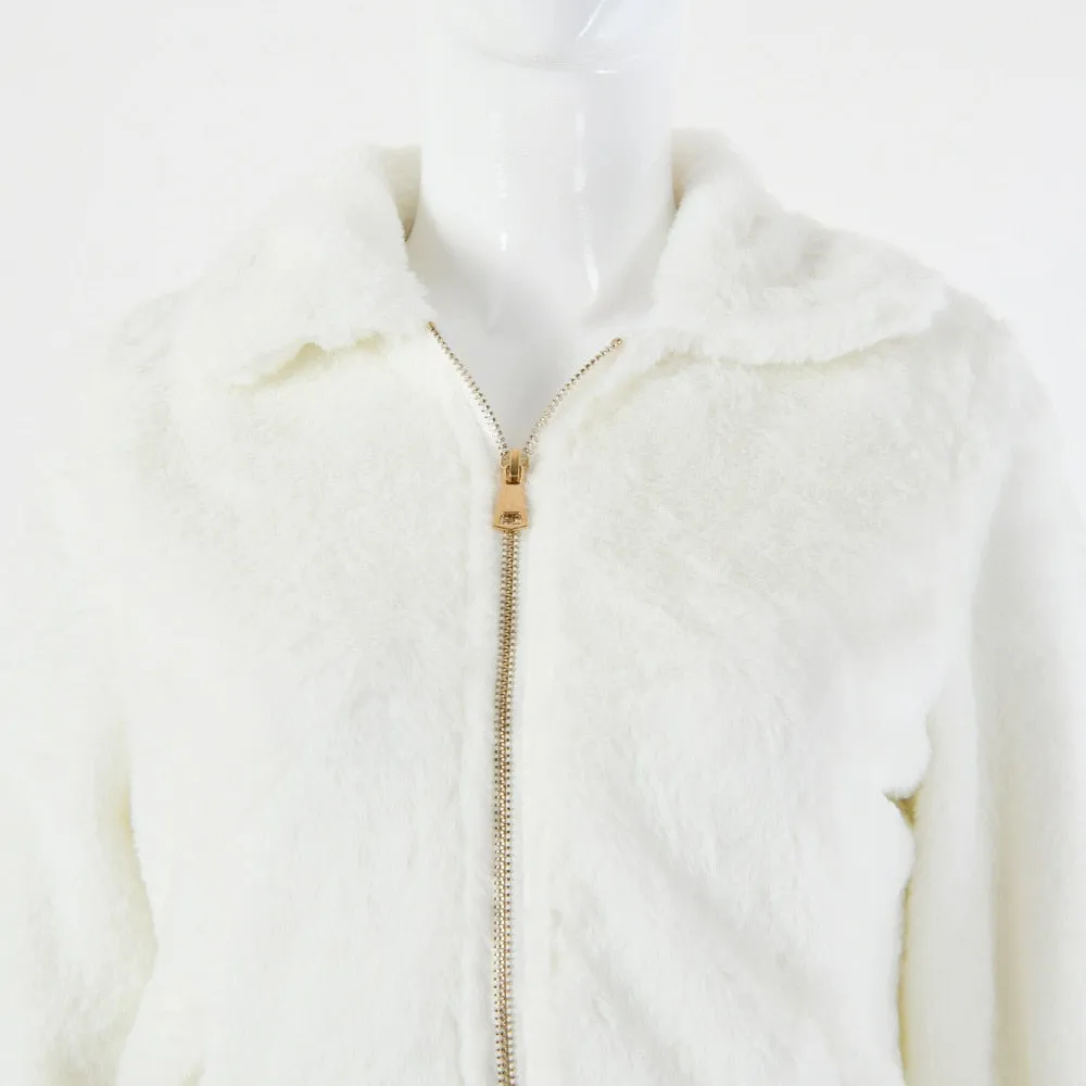 Women's Autumn Casual Zipper Turn-Down Collar Fluffy Coat