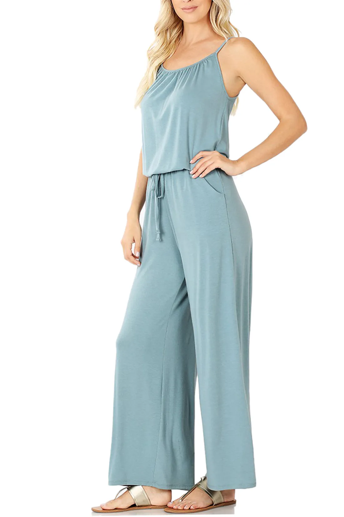 Women's Casual Spaghetti Strap Jumpsuit Romper Wide Leg (FWR1034)