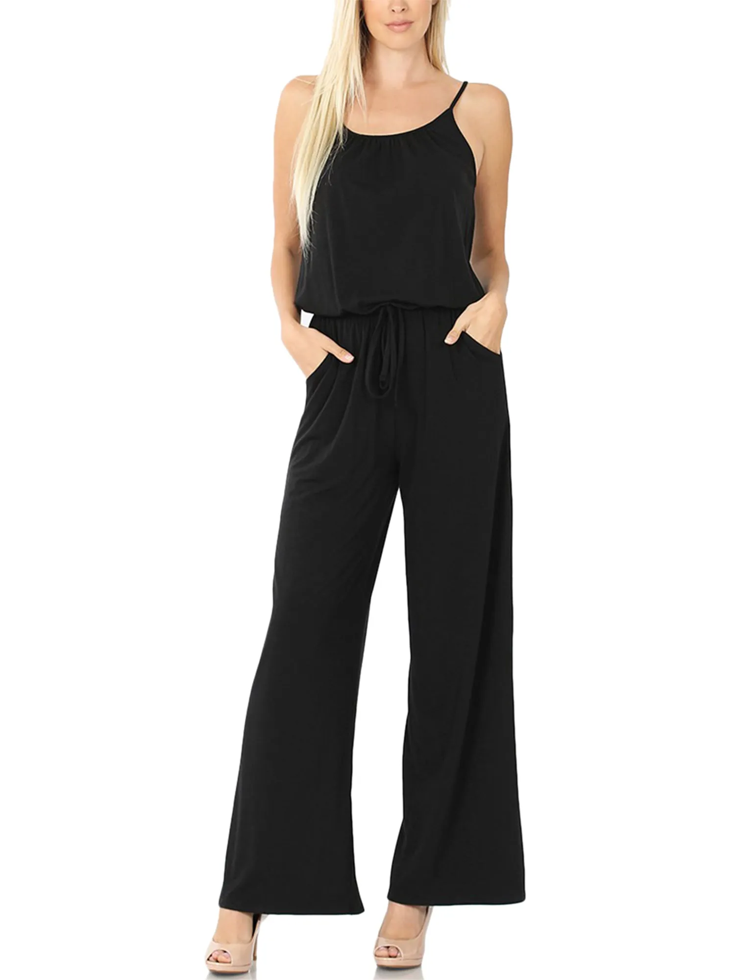 Women's Casual Spaghetti Strap Jumpsuit Romper Wide Leg (FWR1034)