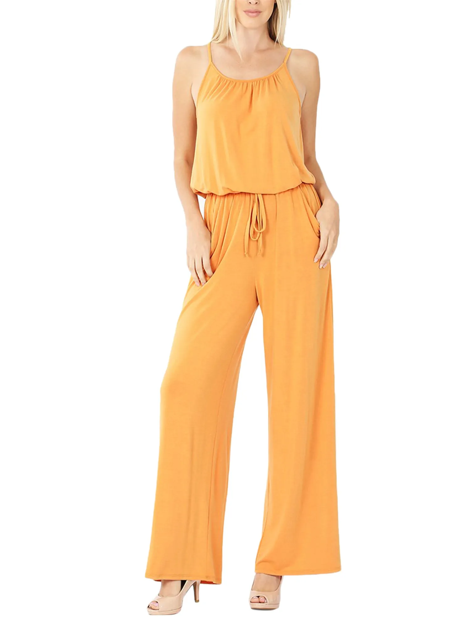 Women's Casual Spaghetti Strap Jumpsuit Romper Wide Leg (FWR1034)