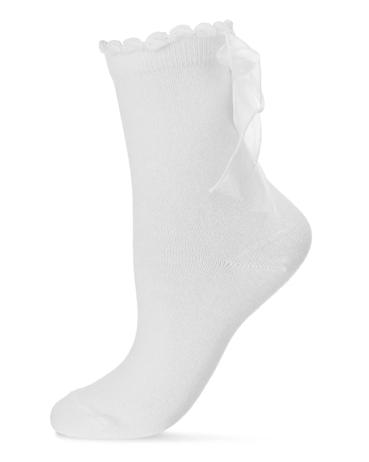 Women's Flowing Ribbon Back Scalloped Edge Crew Socks