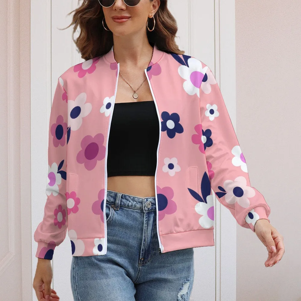 Women's Jacket, Retro Jacket, Mod 60s Style Jacket, Floral Jacket, Pink Jacket, Mod Pink Jacket, Multicolor Floral Jacket, Track Jacket