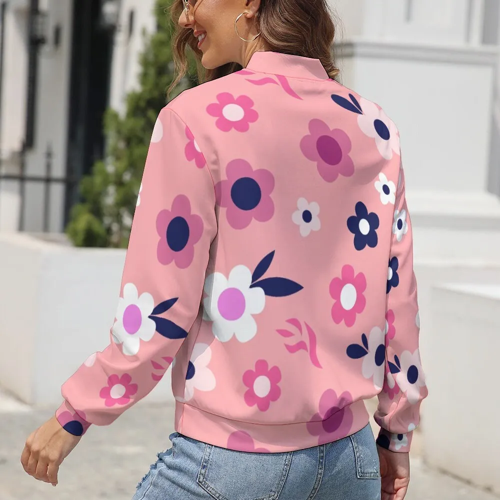 Women's Jacket, Retro Jacket, Mod 60s Style Jacket, Floral Jacket, Pink Jacket, Mod Pink Jacket, Multicolor Floral Jacket, Track Jacket