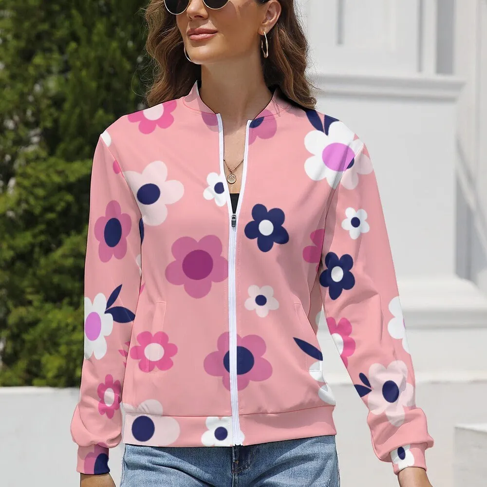 Women's Jacket, Retro Jacket, Mod 60s Style Jacket, Floral Jacket, Pink Jacket, Mod Pink Jacket, Multicolor Floral Jacket, Track Jacket