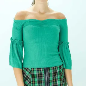 Women's Off-Shoulder Crop Top,Green