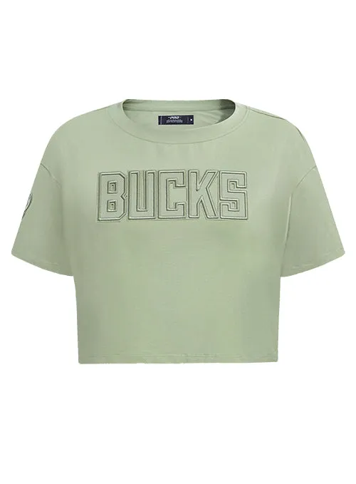 Women's Pro Standard Neutral Boxy Cropped Milwaukee Bucks T-Shirt