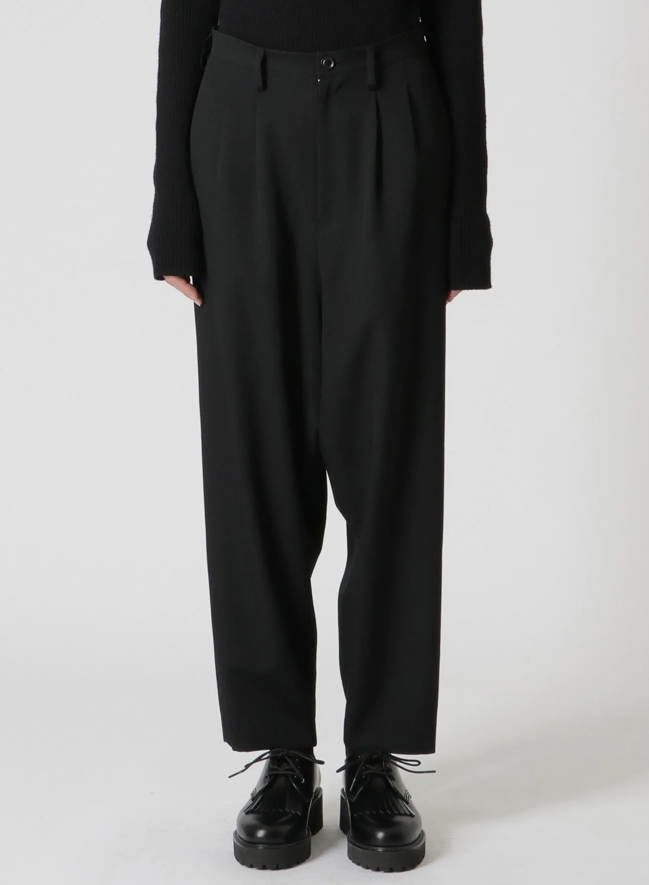 WOOL GABARDINE TAPERED DOUBLE PLEATED PANTS