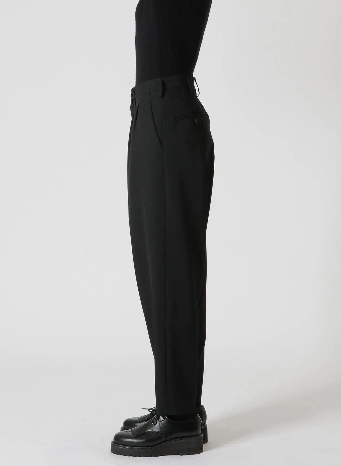 WOOL GABARDINE TAPERED DOUBLE PLEATED PANTS