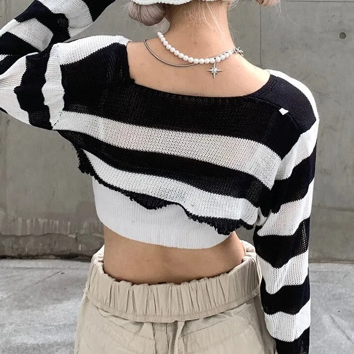 Y2K Strip Knit Crop Top