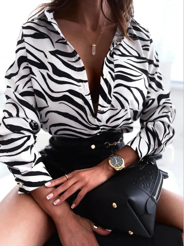 Zebra Stripe Floral Print Long Sleeve Shirt